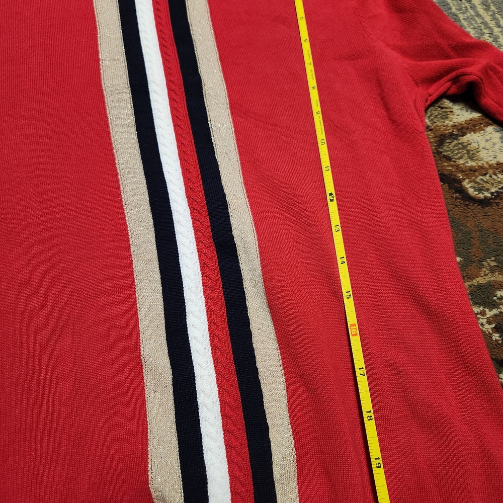 Tommy Hilfiger Red Turtleneck Sweater with Stripes - Picture 8 of 10